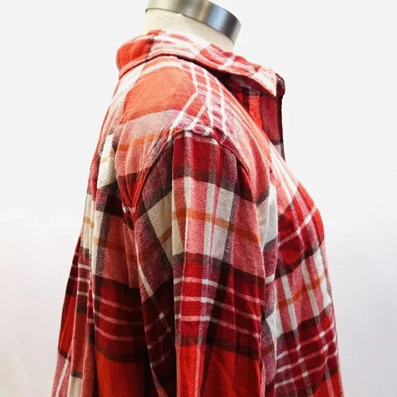 NWT SONOMA Women Long Sleeve Button Down Red Plaid Flannel Shirt Sz Extra Large - Picture 11 of 12